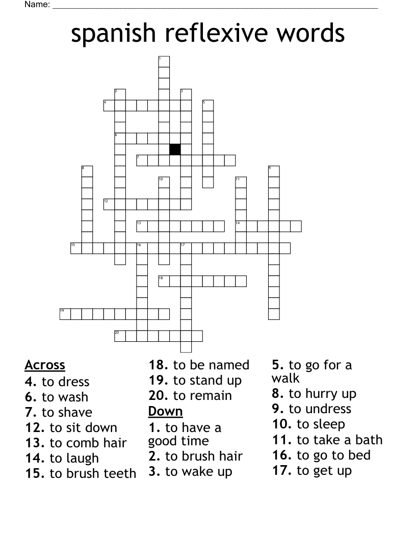 spanish reflexive words Crossword