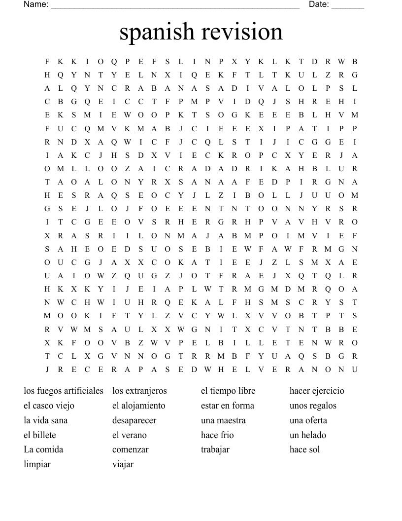 spanish revision Word Search