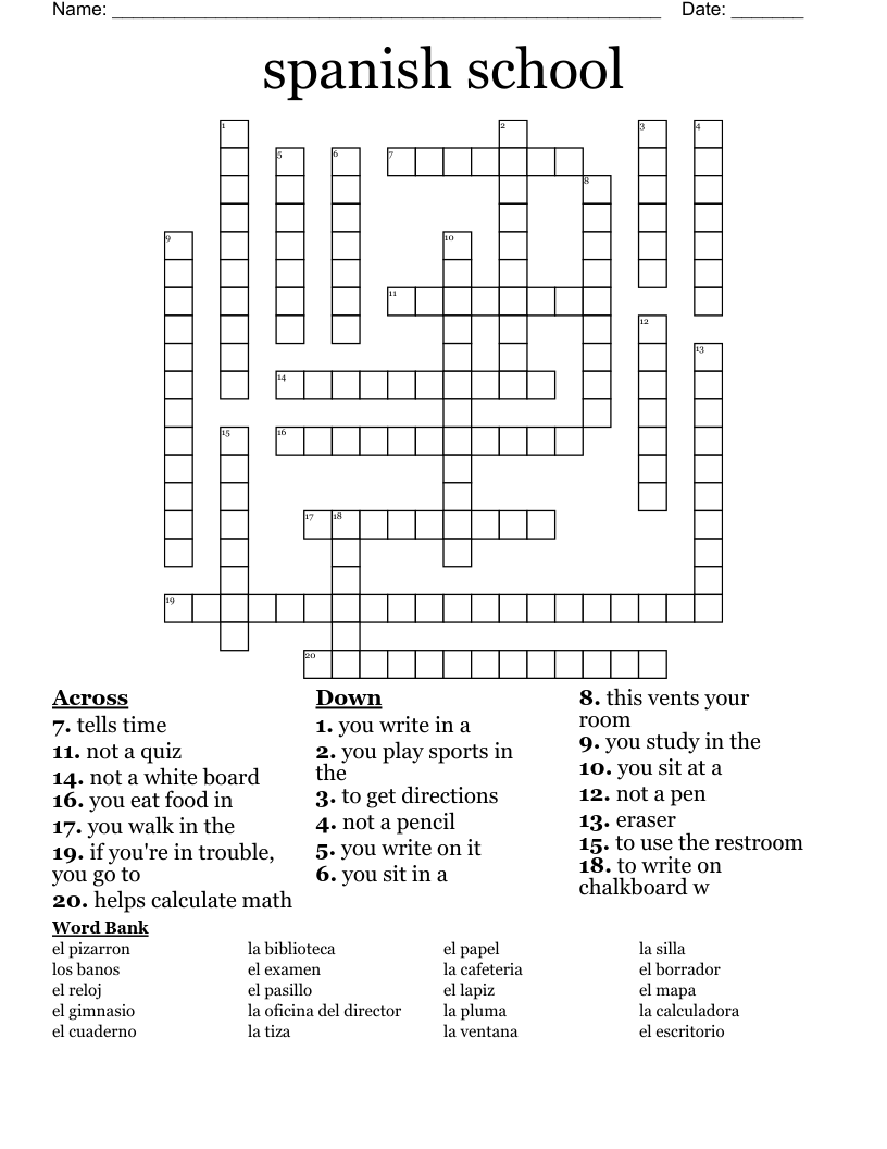 spanish school Crossword