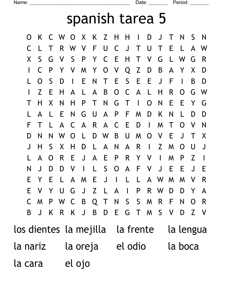 spanish tarea 5 Word Search