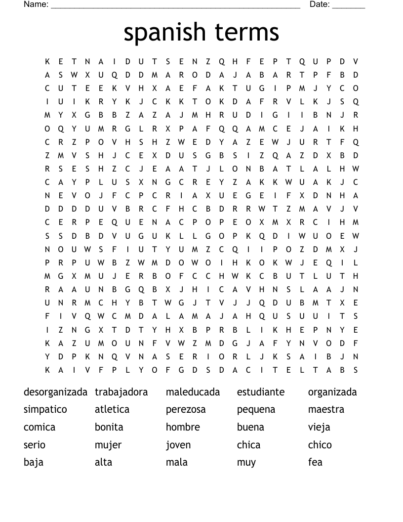 spanish terms Word Search