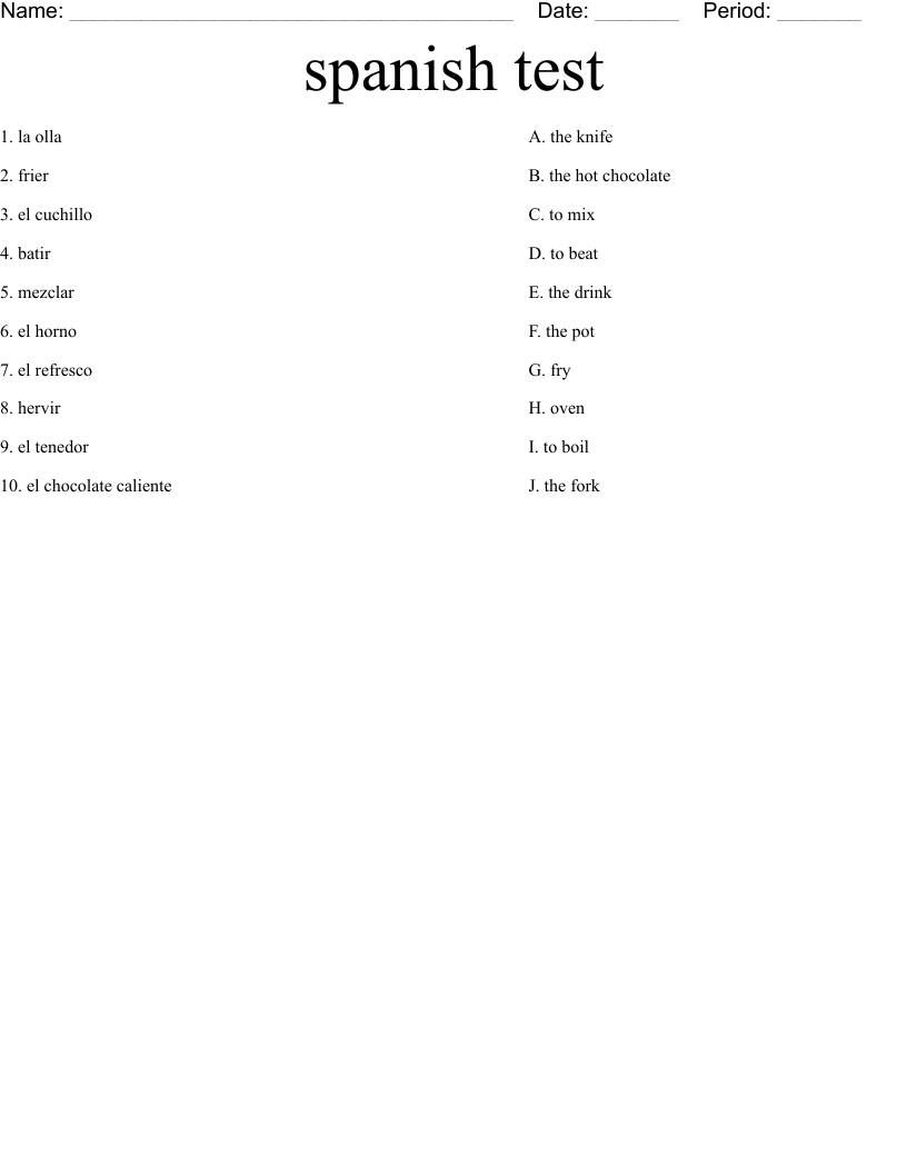 spanish test  Worksheet