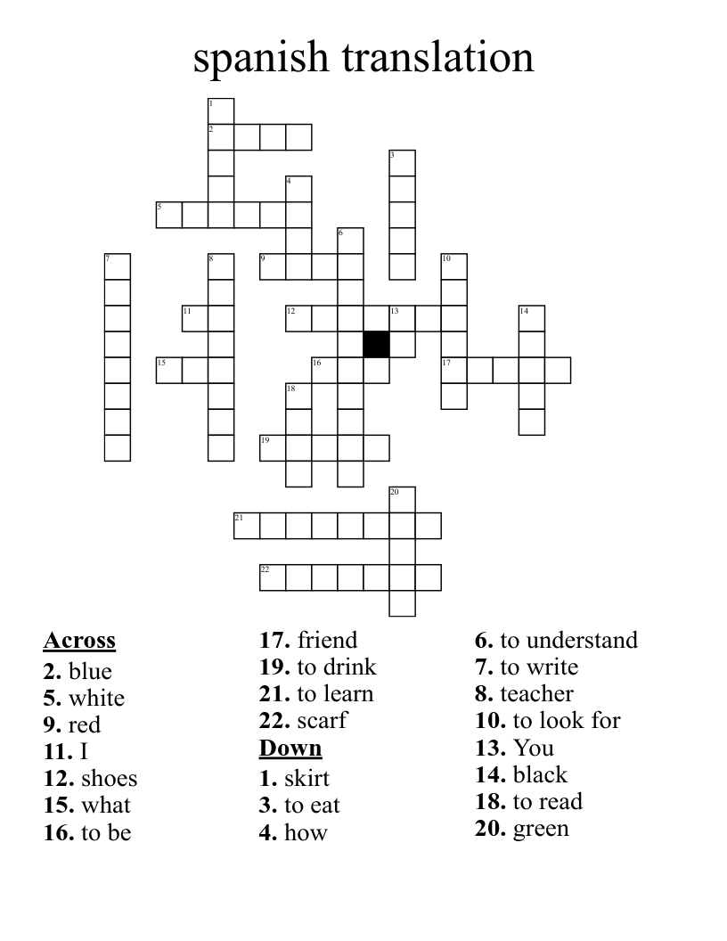 spanish translation Crossword