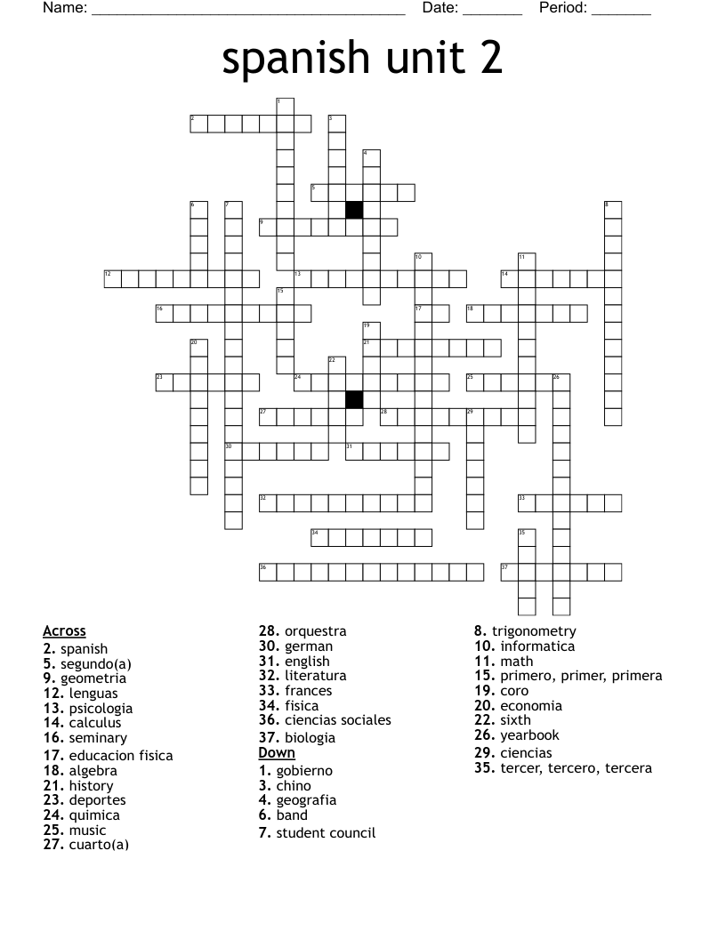 spanish unit 2 Crossword