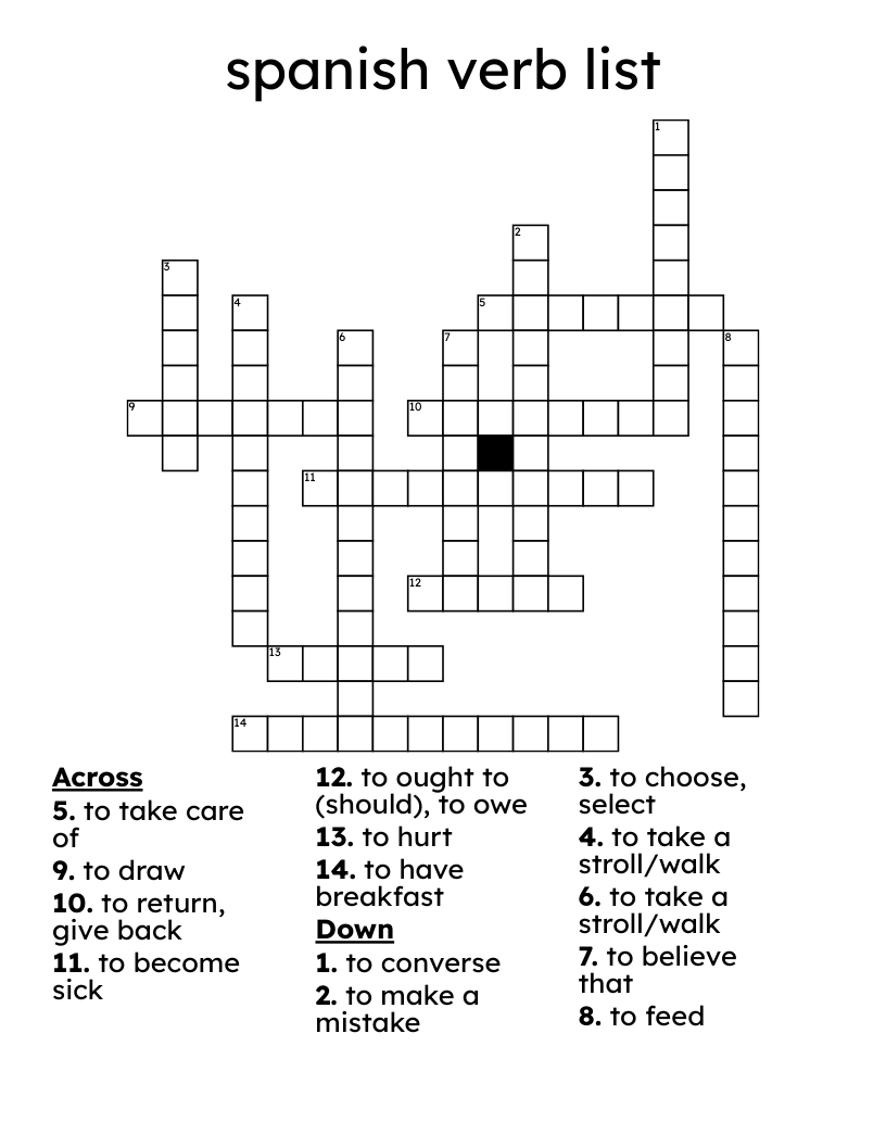 spanish verb list  Crossword
