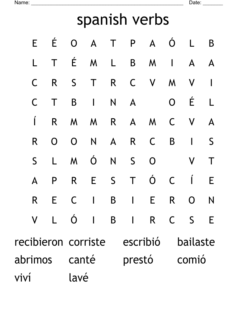 spanish verbs Word Search