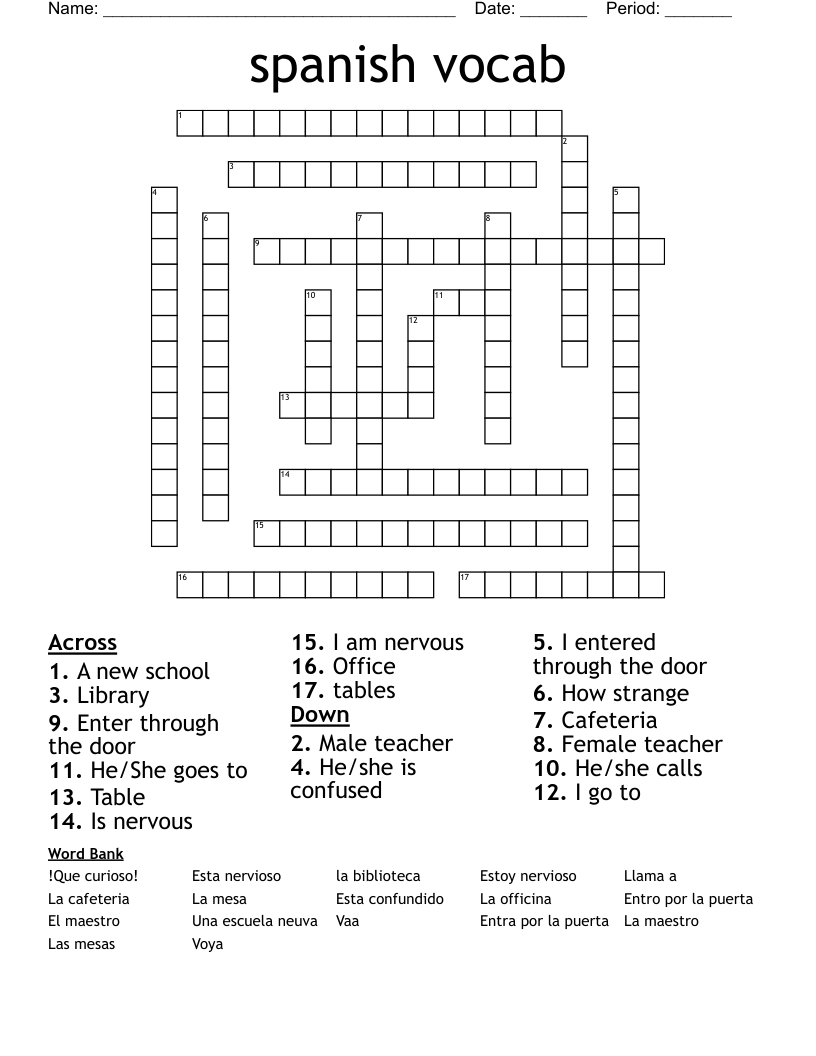 spanish vocab Crossword