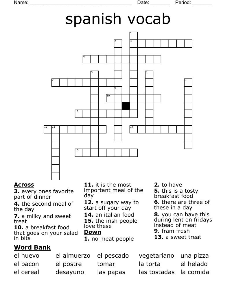 spanish vocab Crossword