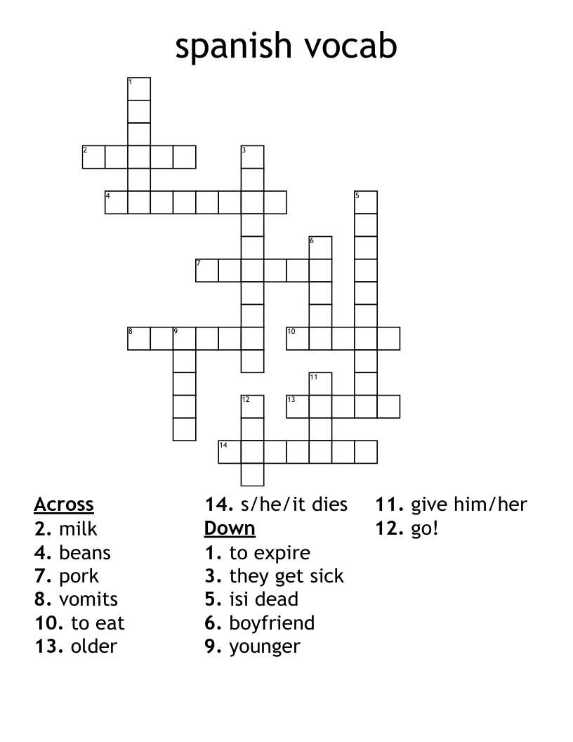 spanish vocab Crossword