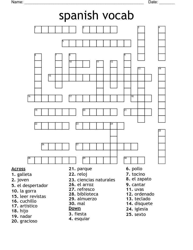 spanish vocab Crossword