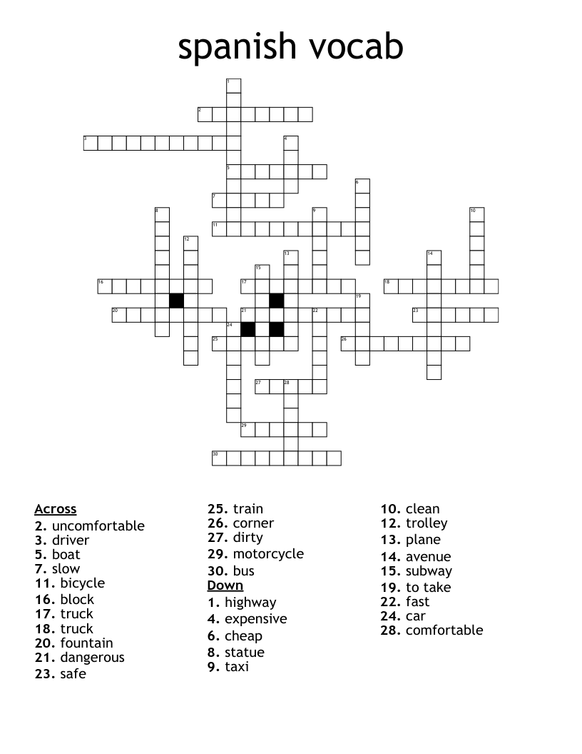 spanish vocab Crossword