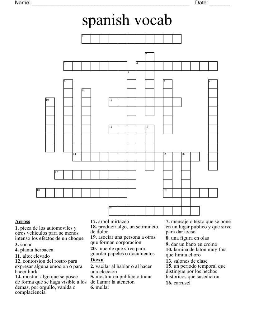 spanish vocab Crossword