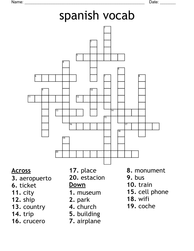 spanish vocab Crossword