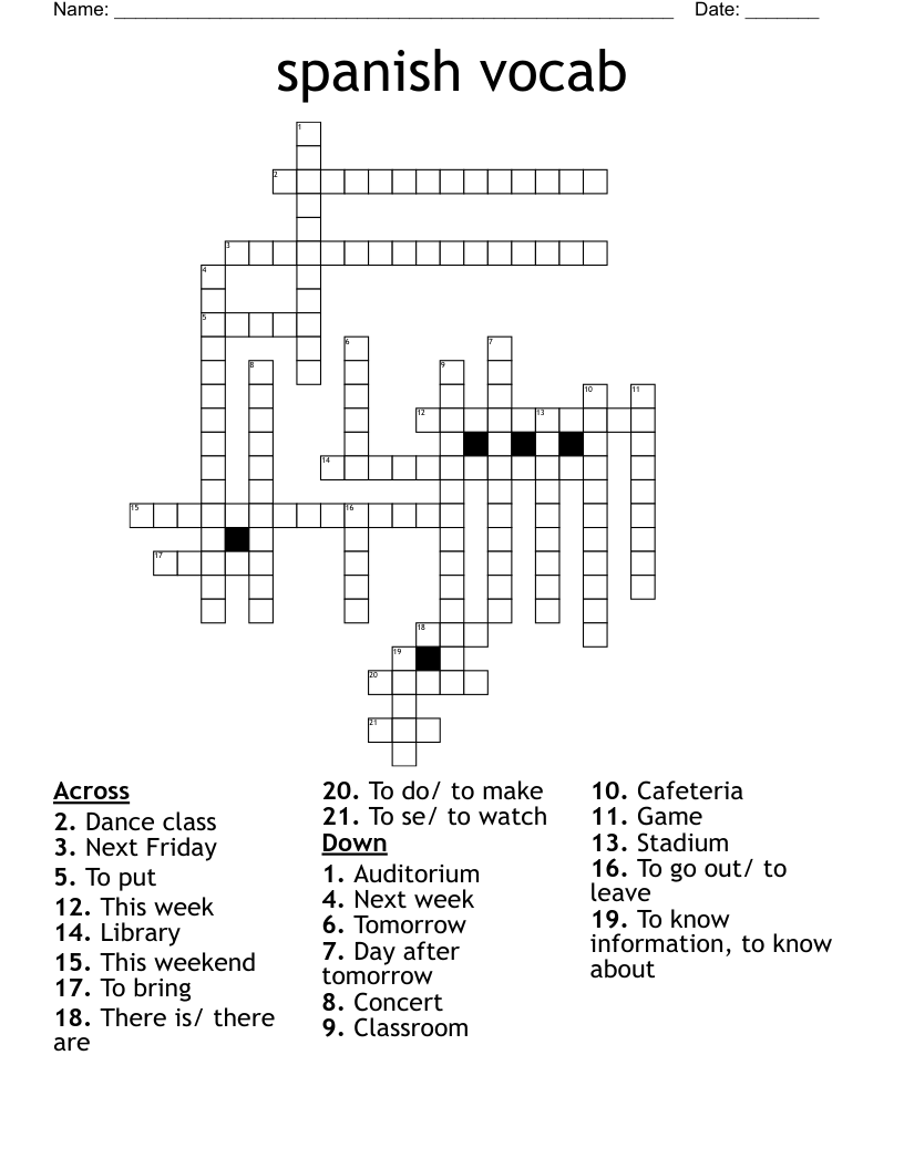 spanish vocab Crossword