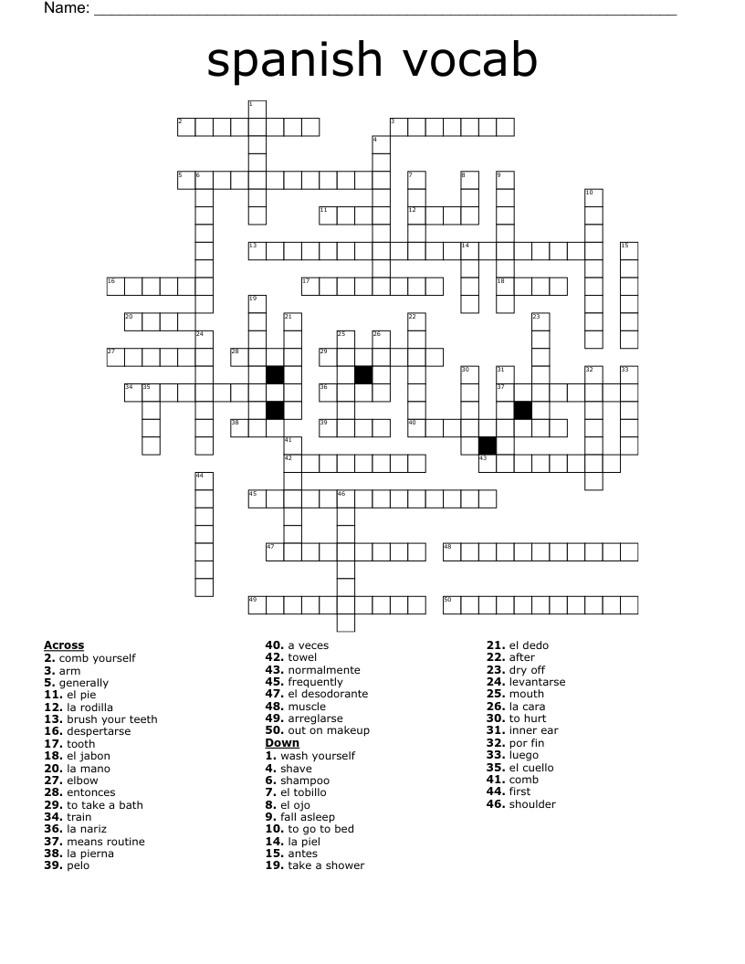 spanish vocab Crossword