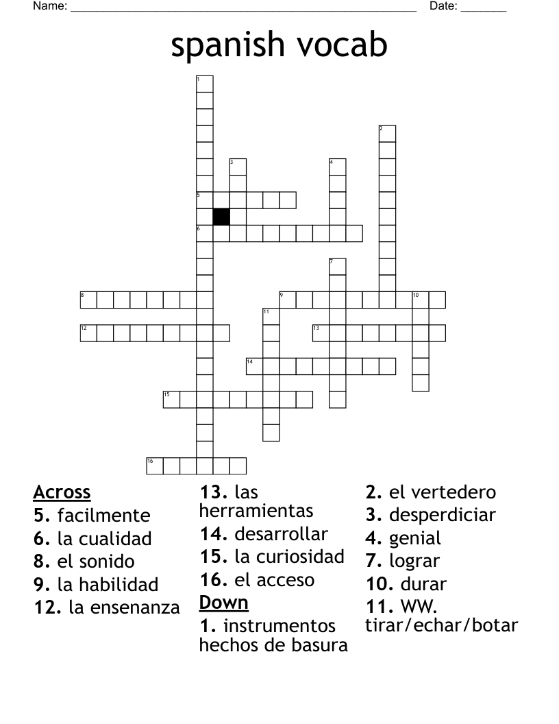 spanish vocab Crossword
