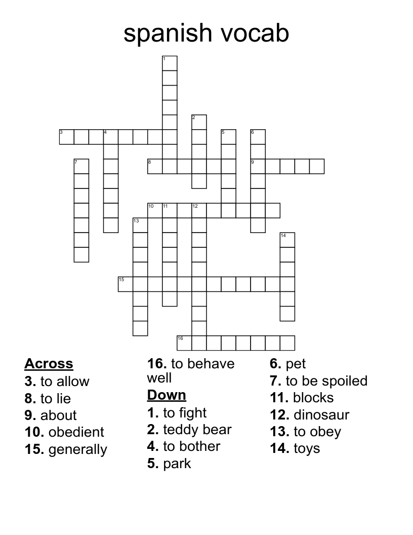 spanish vocab Crossword