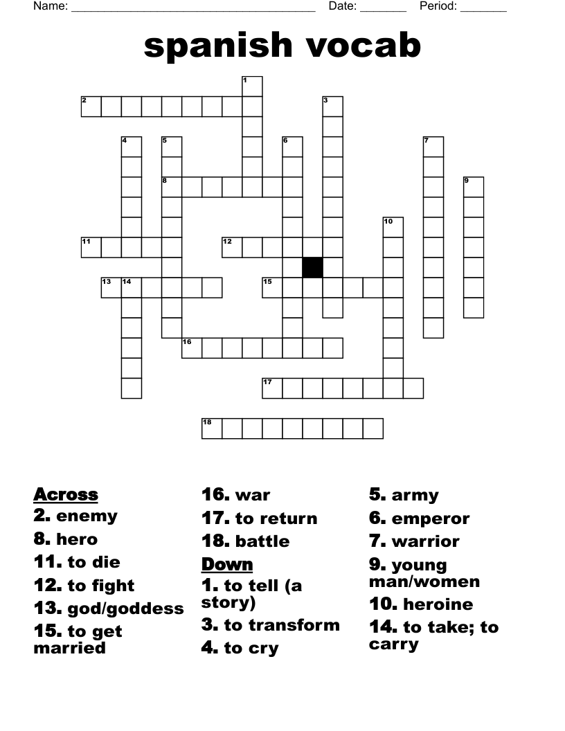 spanish vocab Crossword