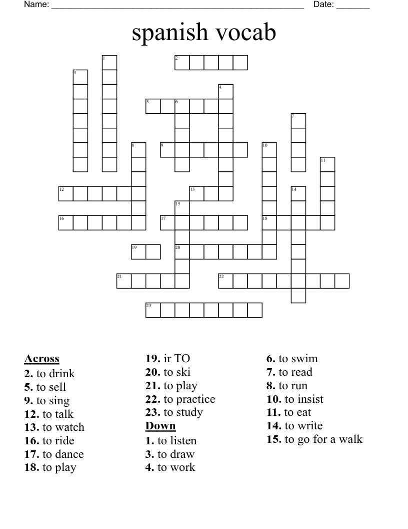 spanish vocab Crossword
