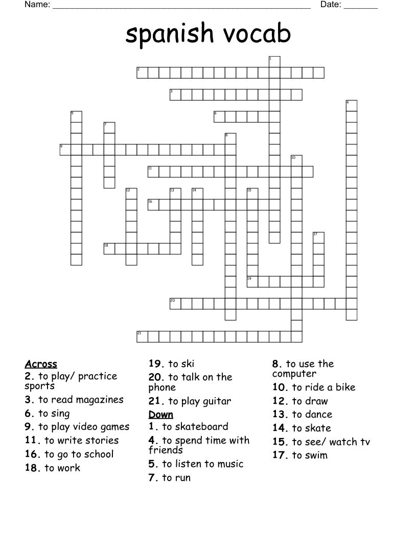 spanish vocab Crossword