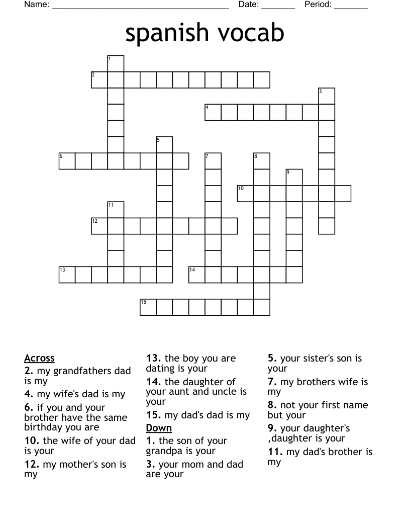 spanish vocab Crossword
