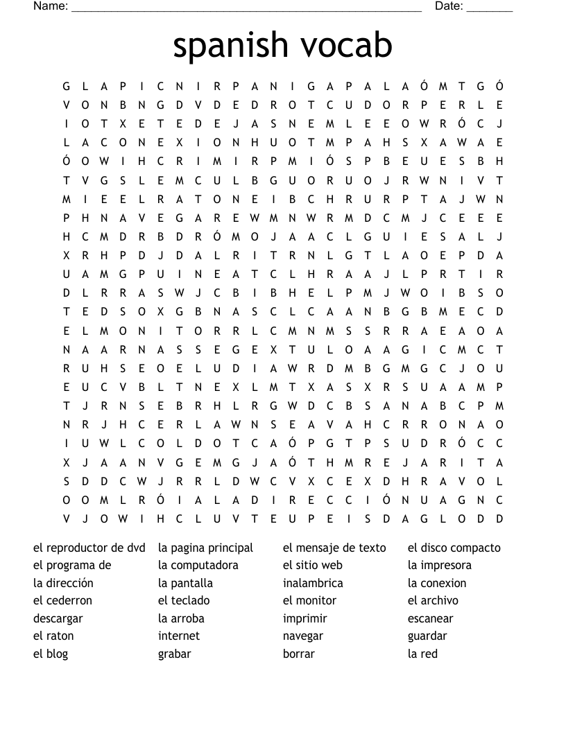 spanish vocab  Word Search