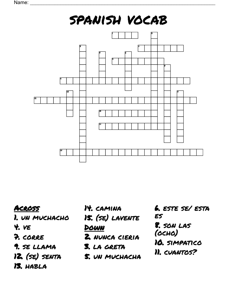 spanish vocab  Crossword
