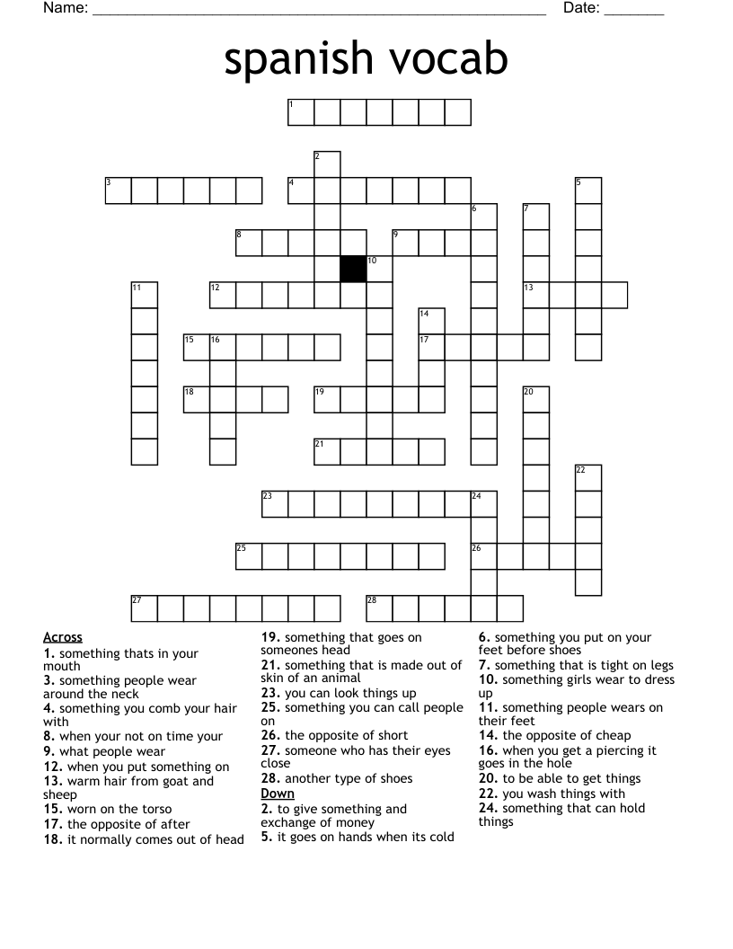 spanish vocab  Crossword
