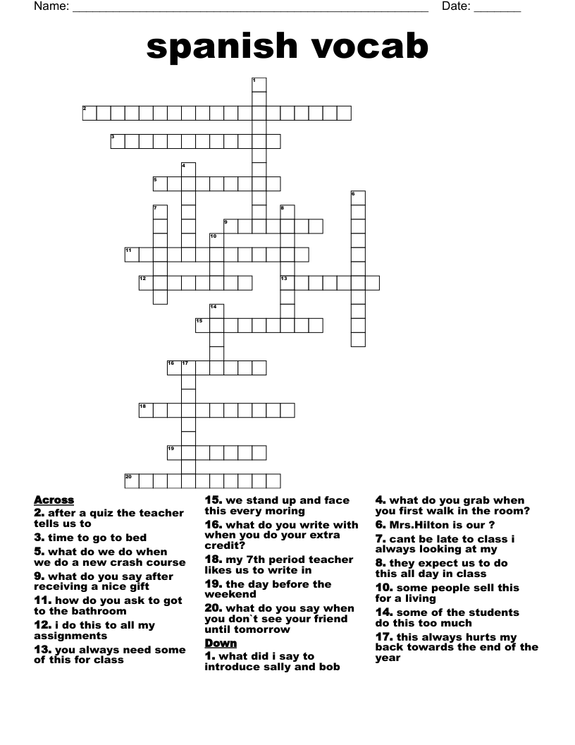 spanish vocab  Crossword