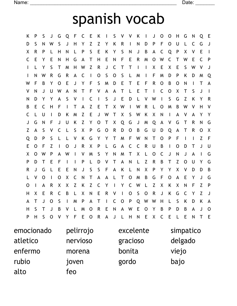 spanish vocab  Word Search