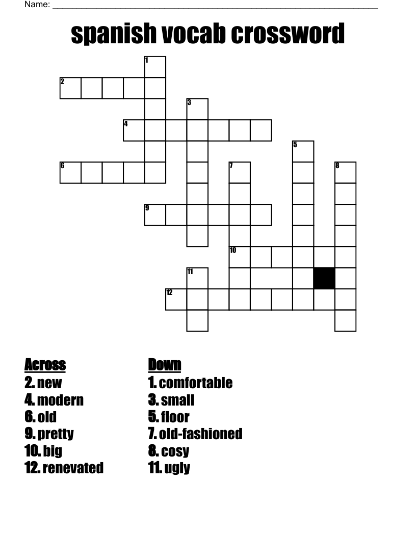 spanish vocab crossword