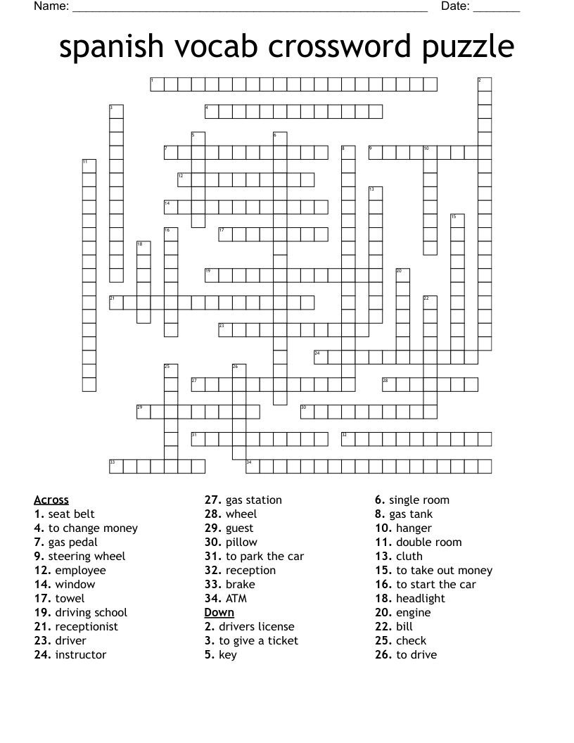 spanish vocab crossword puzzle
