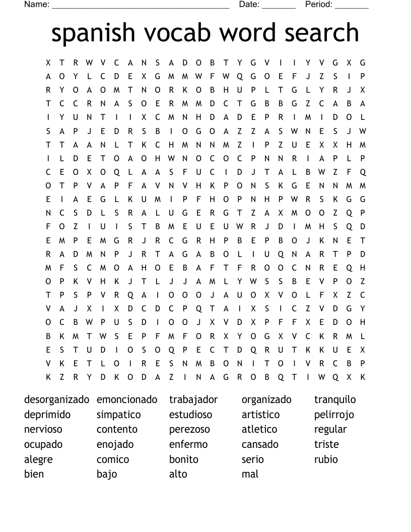 spanish vocab word search 