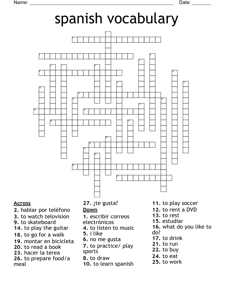 spanish vocabulary Crossword