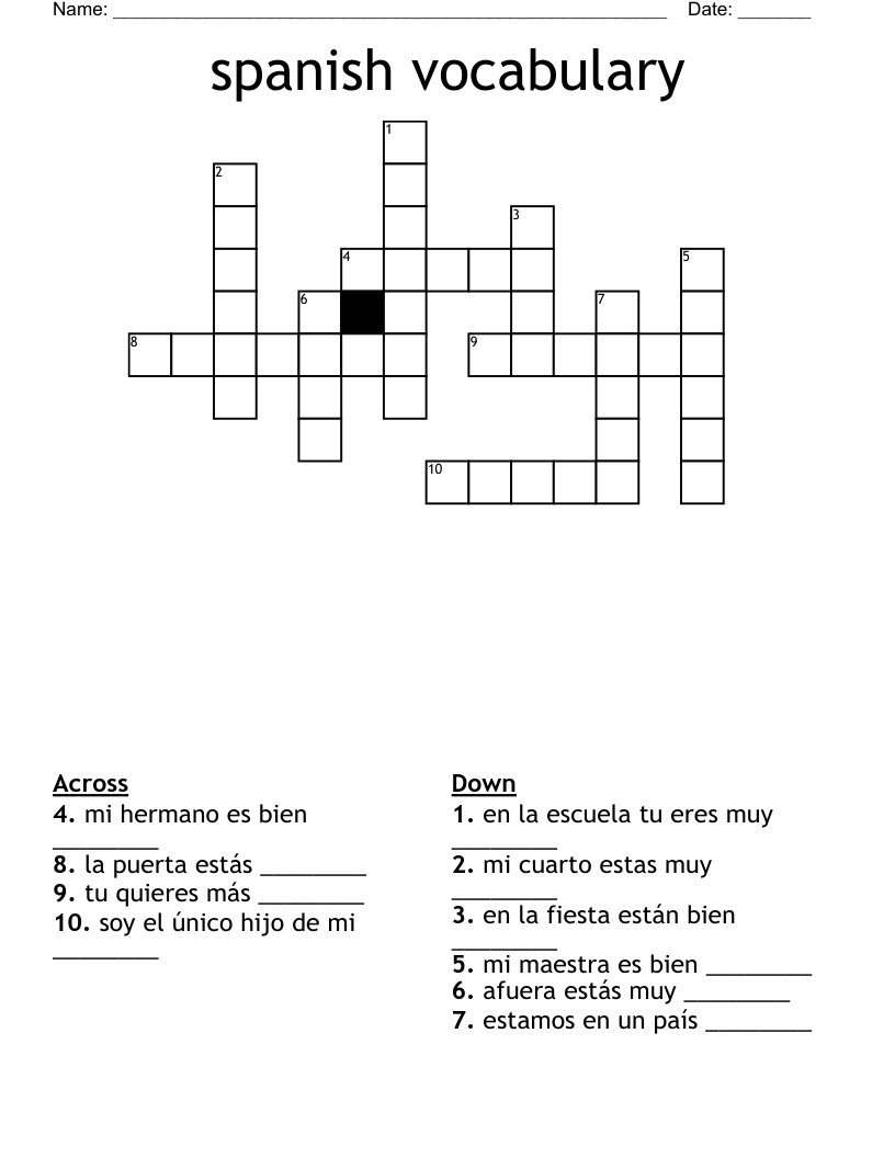 spanish vocabulary Crossword