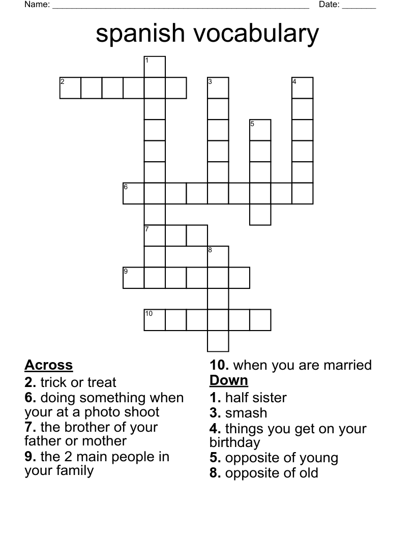 spanish vocabulary Crossword