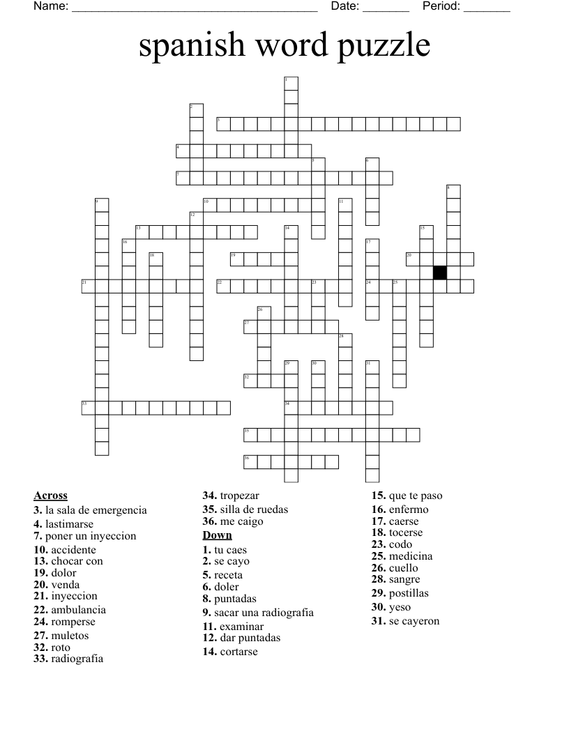 spanish word puzzle Crossword