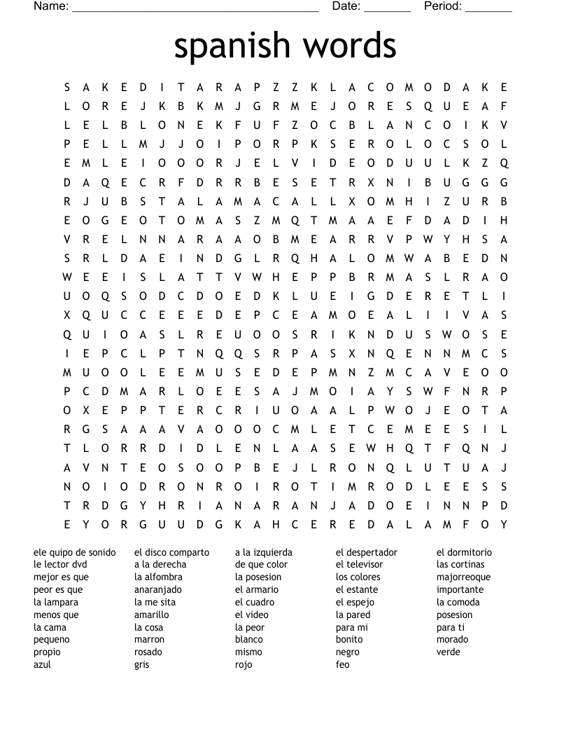 spanish words Word Search