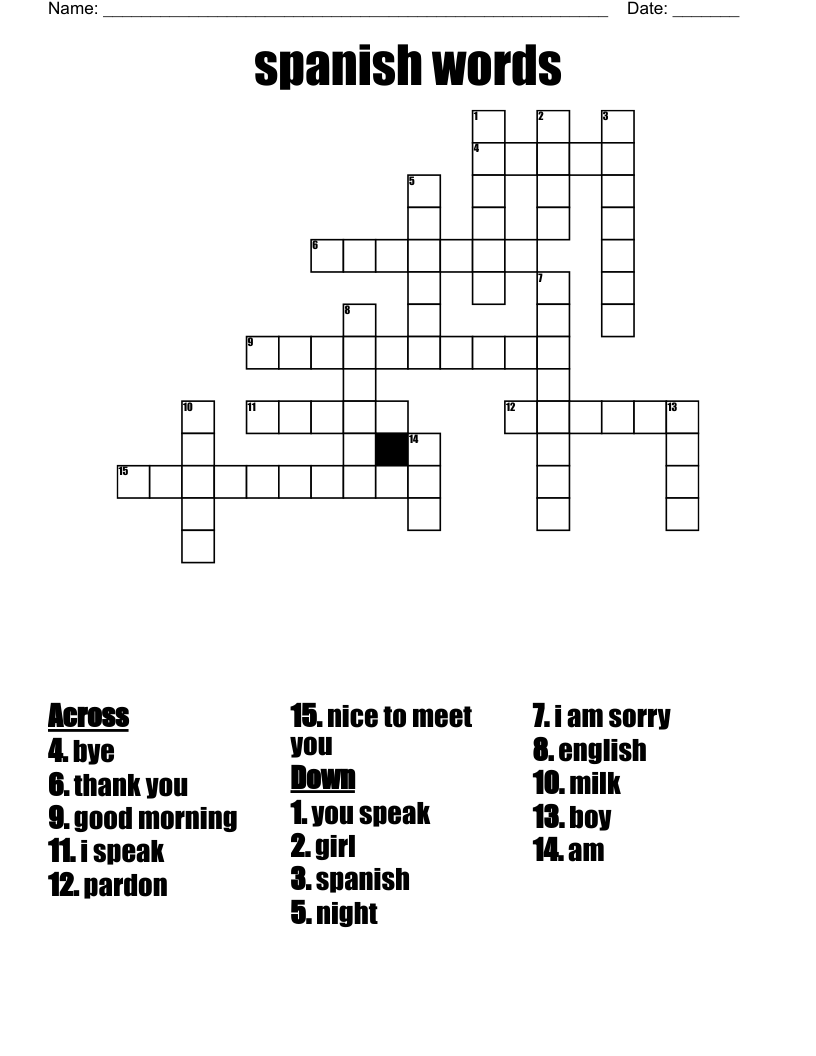 spanish words Crossword