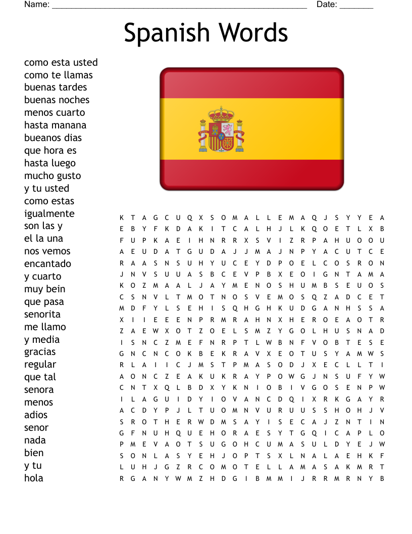Spanish Words Word Search