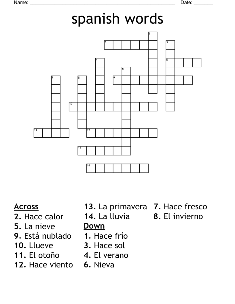 spanish words Crossword