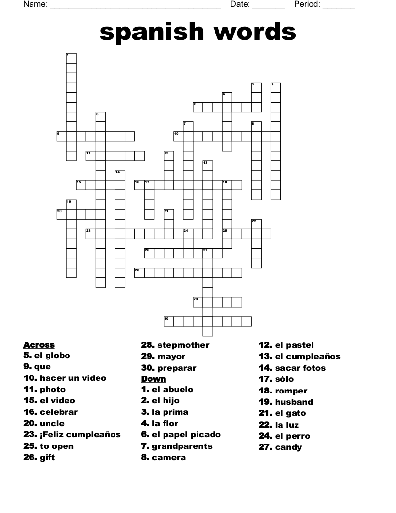 spanish words Crossword