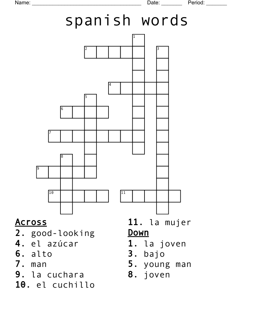 spanish words Crossword