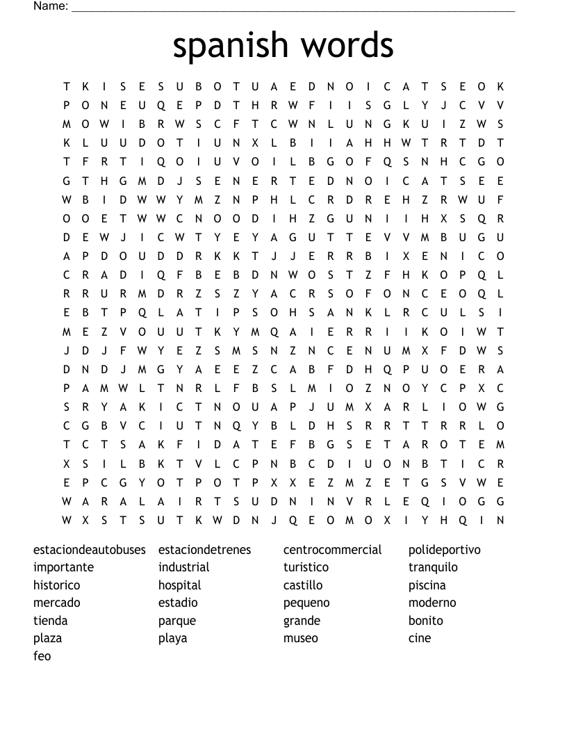 spanish words  Word Search