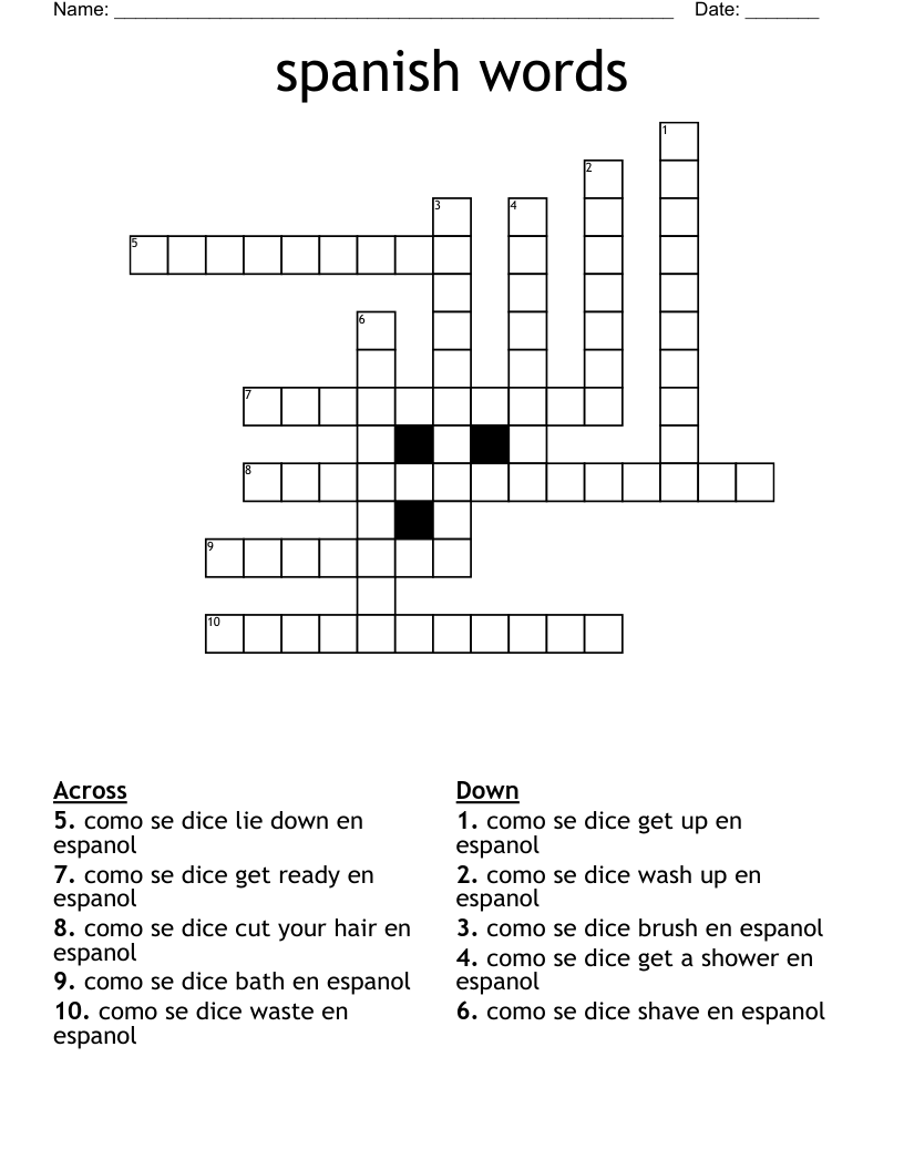 spanish words  Crossword