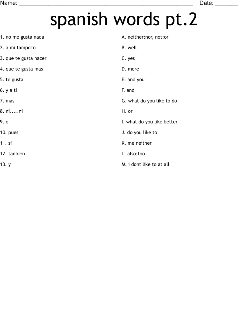 spanish words pt.2 Worksheet