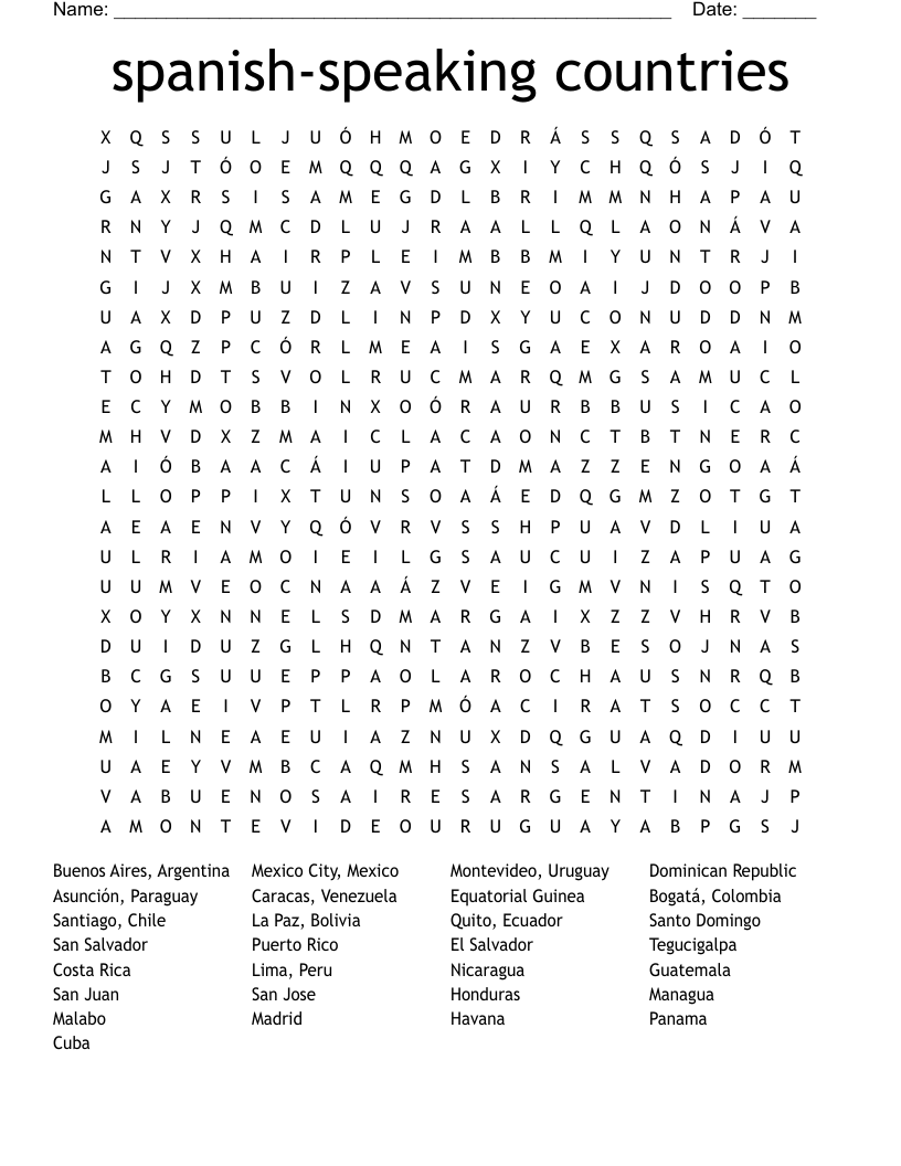 spanish-speaking countries Word Search