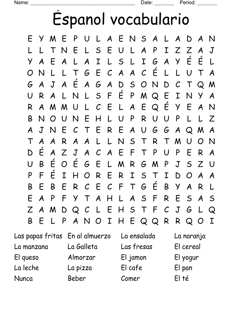 Éspanol vocabulario Word Search