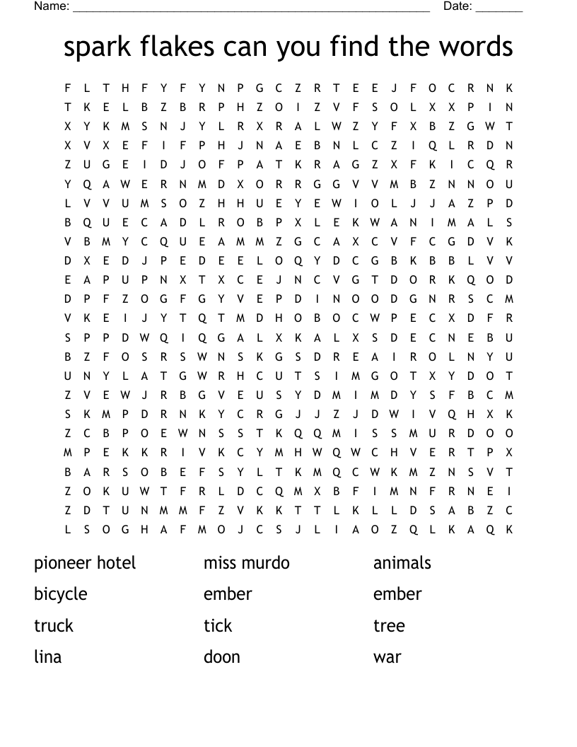 spark flakes  can you find the words Word Search