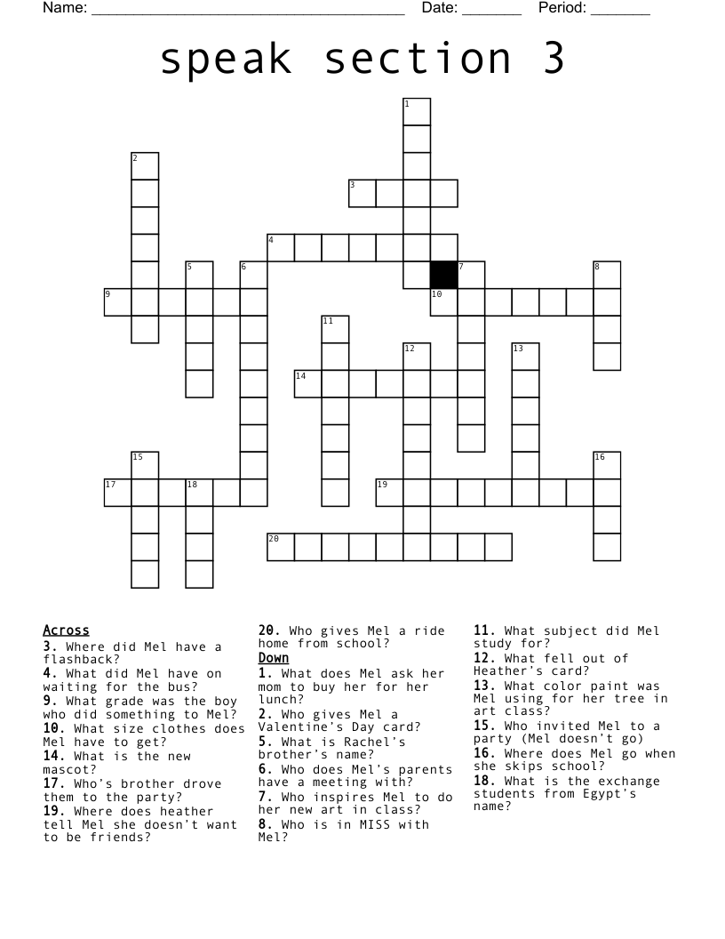 speak section 3 Crossword